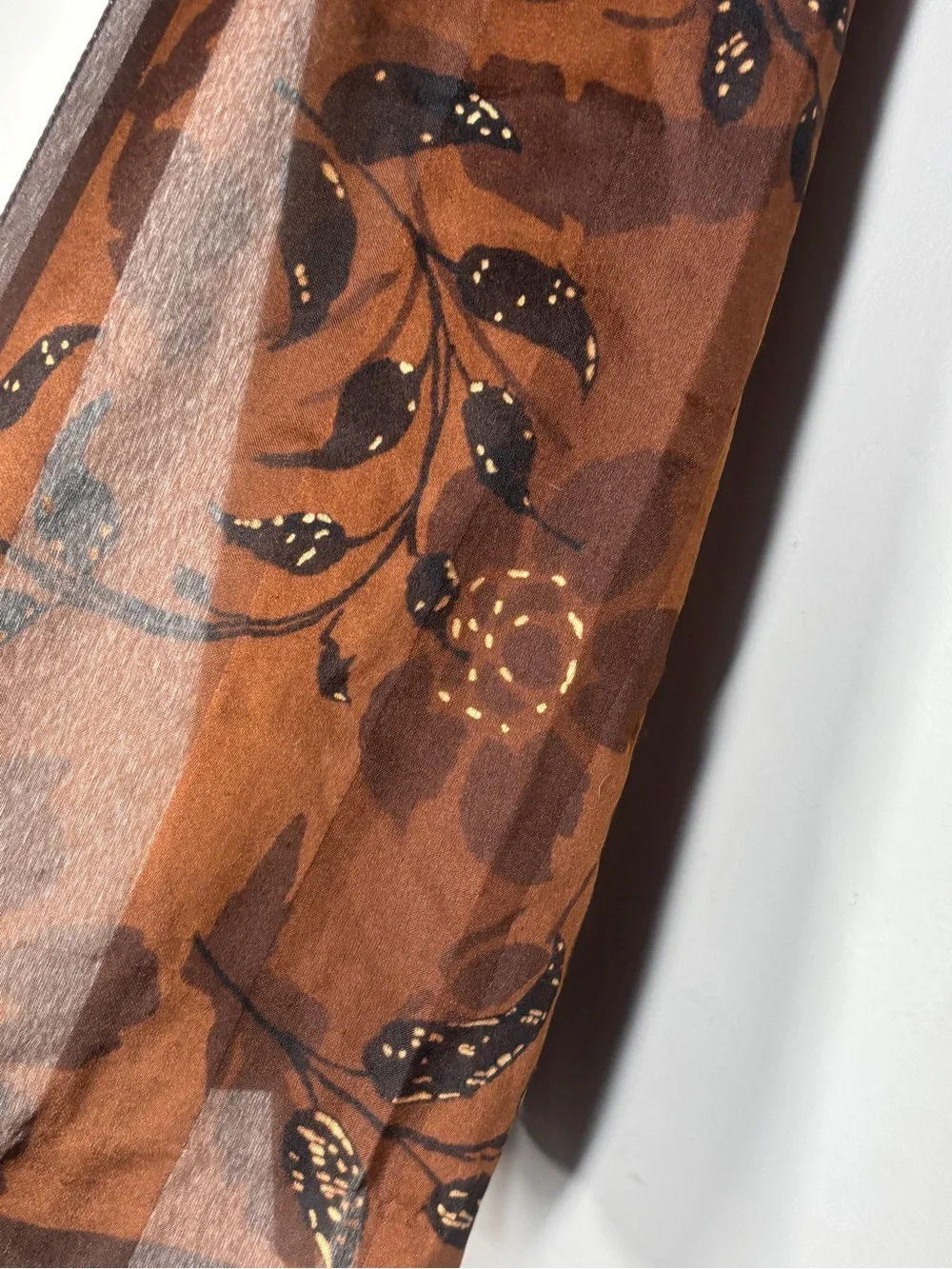 Vintage Cottagecore Earthy Brown Floral Chiffon Scarf